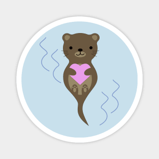 Cute Otter Hugging a Pink Heart Magnet